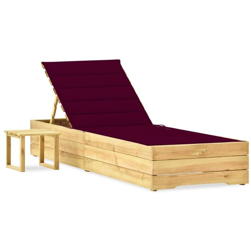 

vidaXL Tumbona de jardín con mesa y cojín de madera de pino impregnada - Rojo