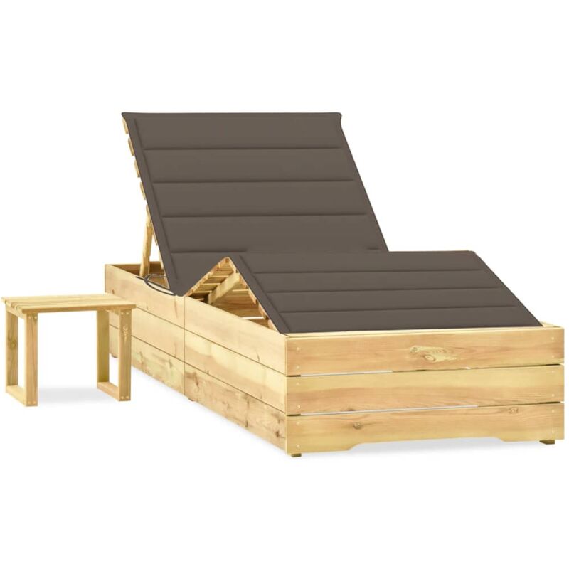 

vidaXL Tumbona de jardín con mesa y cojín de madera de pino impregnada - Gris Topo