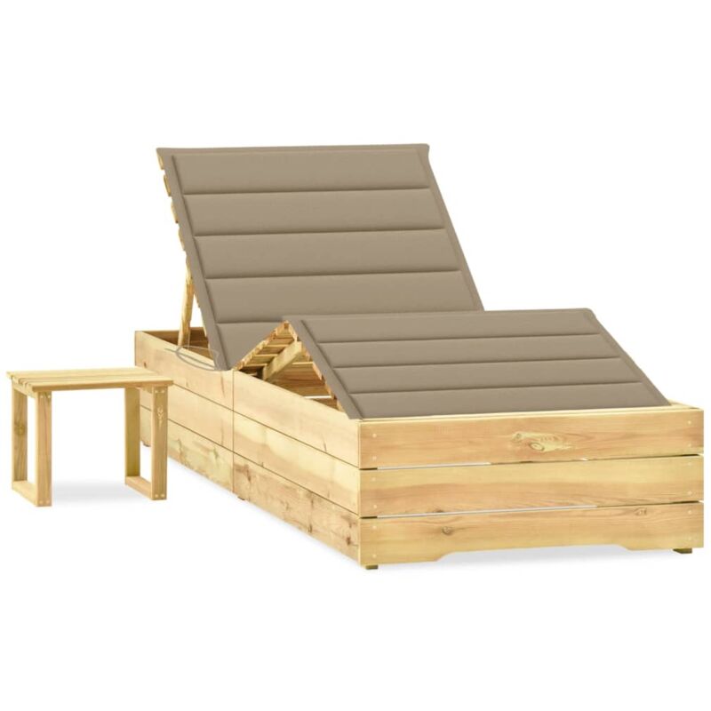 

vidaXL Tumbona de jardín con mesa y cojín de madera de pino impregnada - Beige