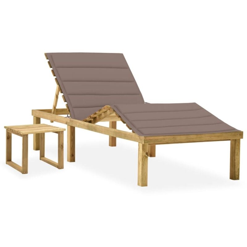 

vidaXL Tumbona de jardín con mesa y cojín de madera de pino impregnada - Gris Topo