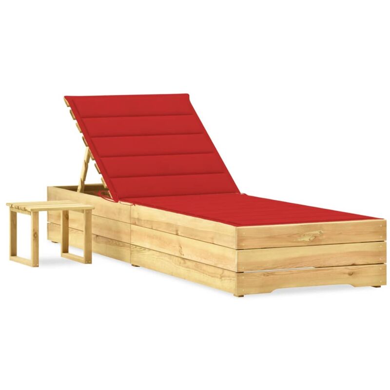

vidaXL Tumbona de jardín con mesa y cojín de madera de pino impregnada - Rojo
