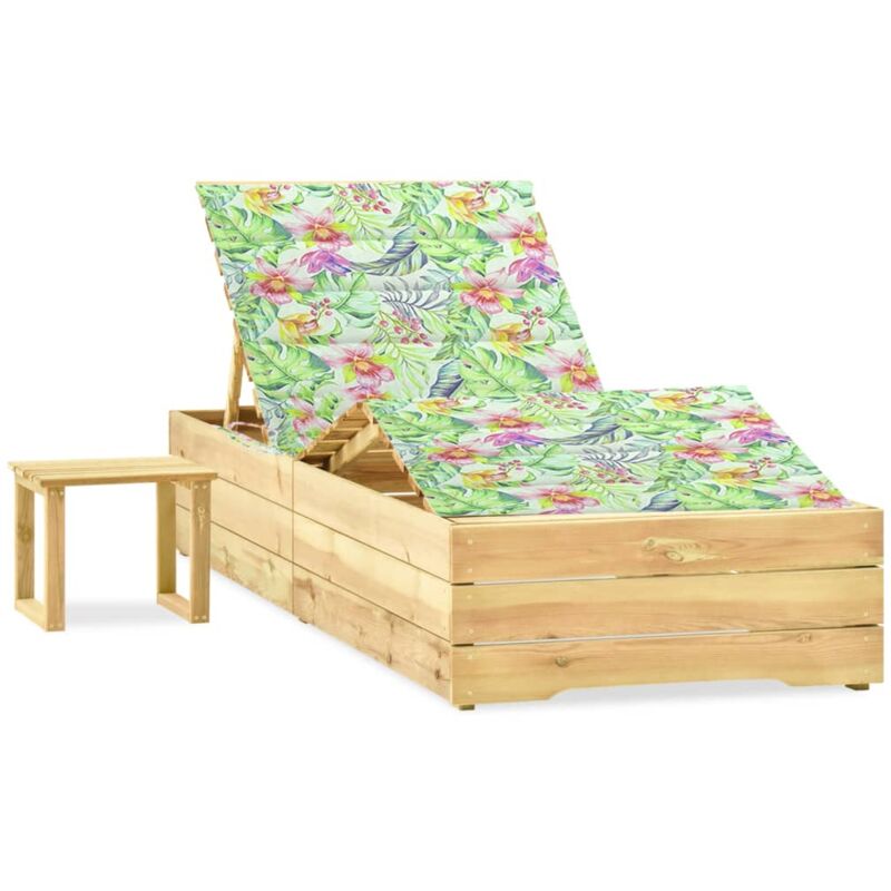 

vidaXL Tumbona de jardín con mesa y cojín de madera de pino impregnada - Multicolor