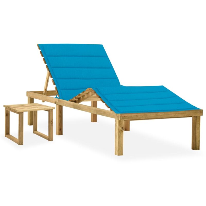 

vidaXL Tumbona de jardín con mesa y cojín de madera de pino impregnada - Azul