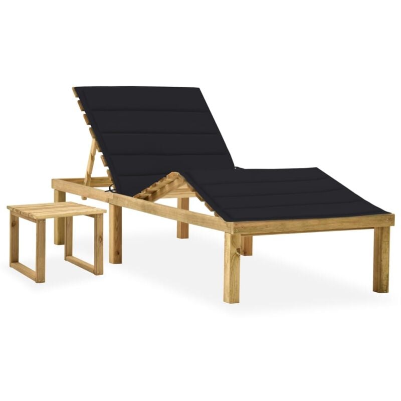 

vidaXL Tumbona de jardín con mesa y cojín de madera de pino impregnada - Negro
