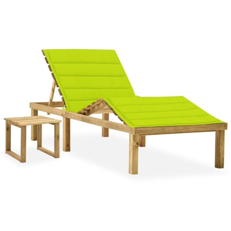 

vidaXL Tumbona de jardín con mesa y cojín de madera de pino impregnada - Verde