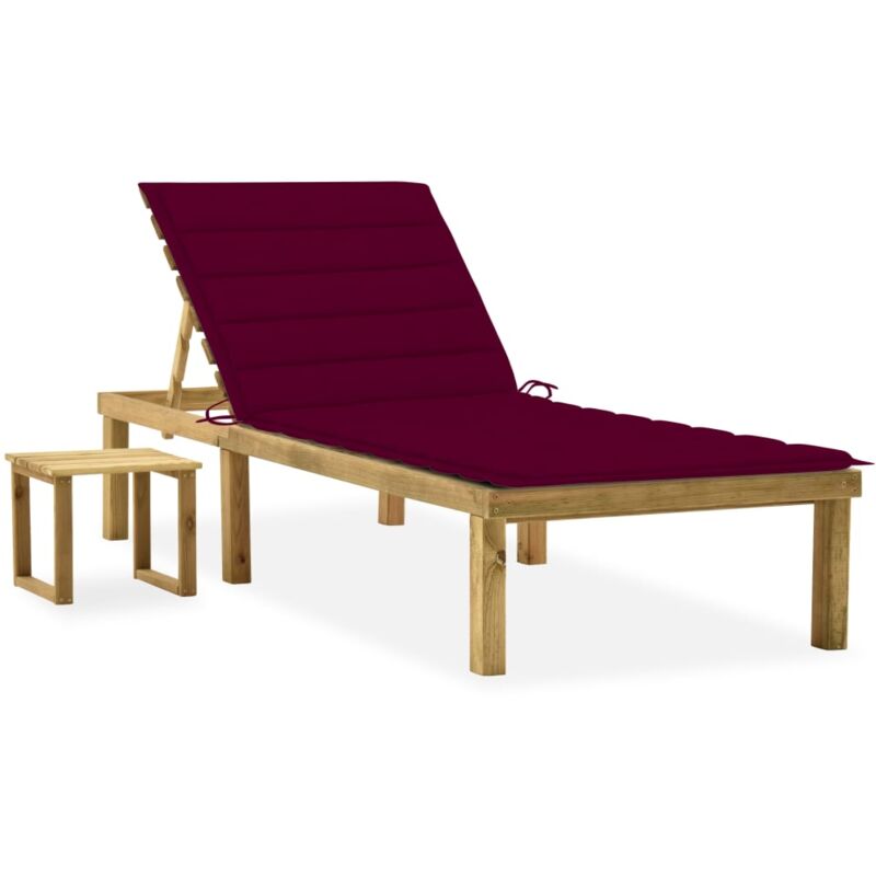 

vidaXL Tumbona de jardín con mesa y cojín de madera de pino impregnada - Rojo