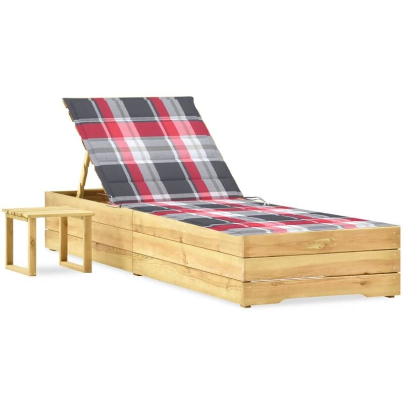 

vidaXL Tumbona de jardín con mesa y cojín de madera de pino impregnada - Multicolor