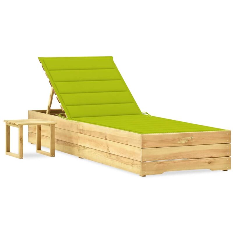 

vidaXL Tumbona de jardín con mesa y cojín de madera de pino impregnada - Verde