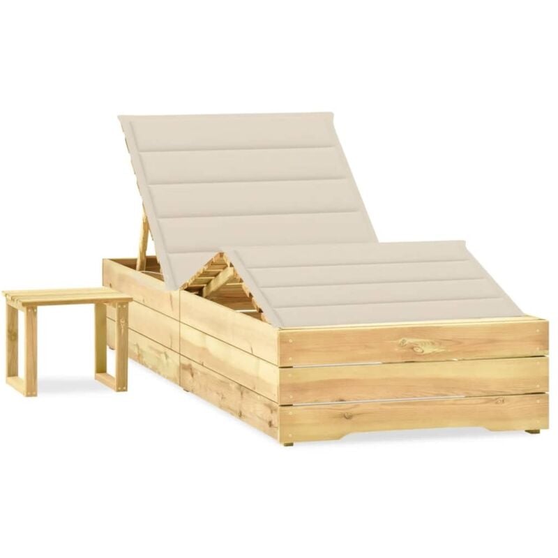 

vidaXL Tumbona de jardín con mesa y cojín de madera de pino impregnada - Crema