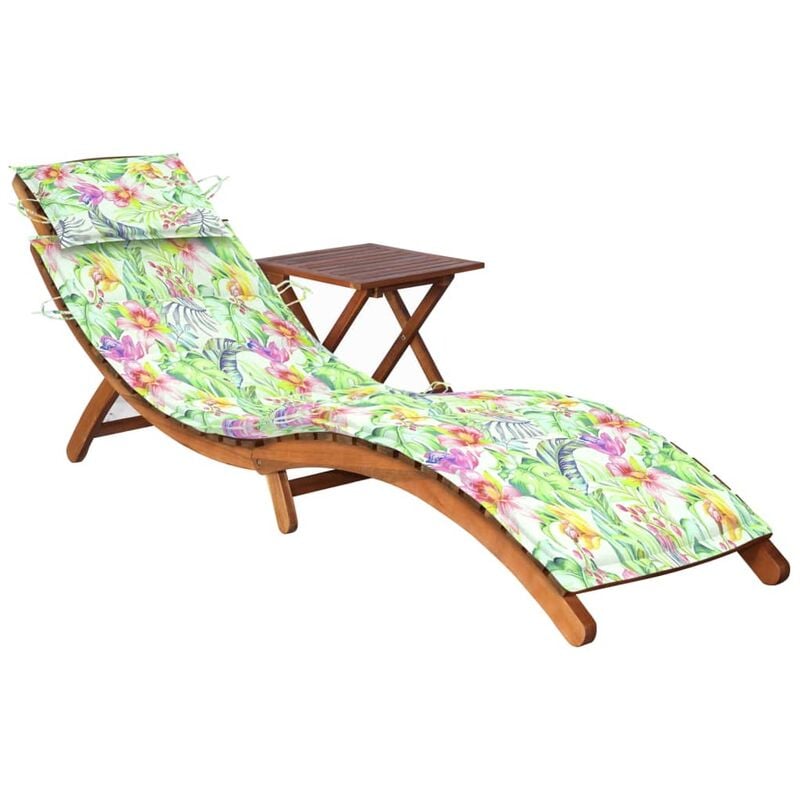 

vidaXL Tumbona de jardín con mesa y cojín madera maciza de acacia - Marrón