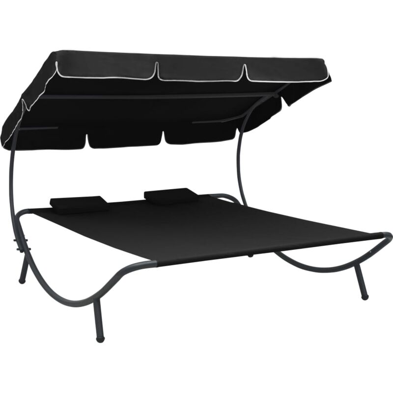 

vidaXL Tumbona de jardín con toldo y cojines negro - Negro