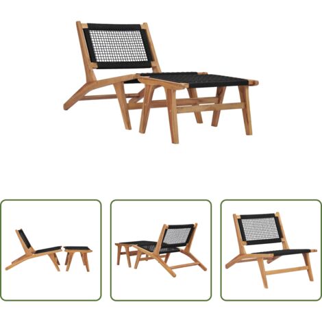 vidaXL Tumbona de madera -  Tumbona con reposapiés madera maciza de teca y cuerda