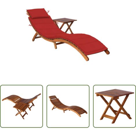vidaXL Tumbona de madera -  Tumbona de jardín con mesa y cojín madera maciza de acacia