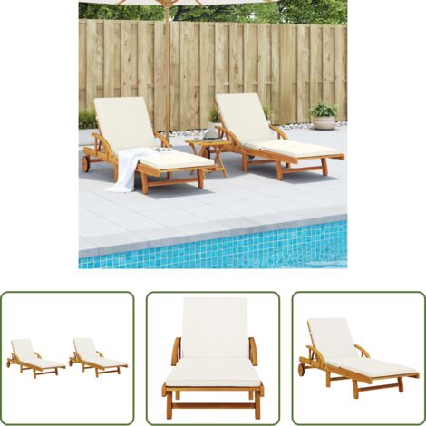 vidaXL Tumbona de madera - Tumbonas con cojines 2 uds madera maciza de acacia 200x68x83 cm