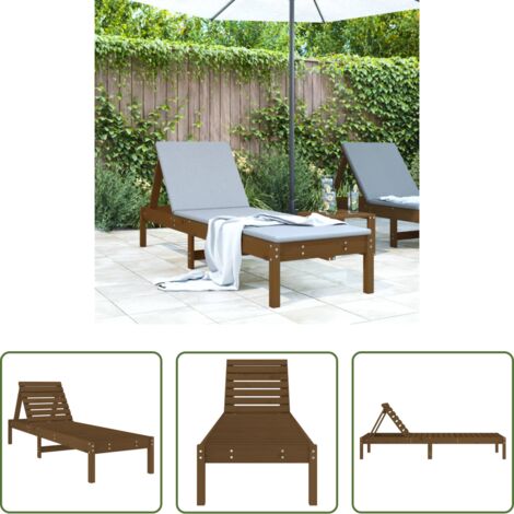 vidaXL Tumbona de pino -  Tumbona de madera maciza de pino marrón miel 199,5x60x74 cm