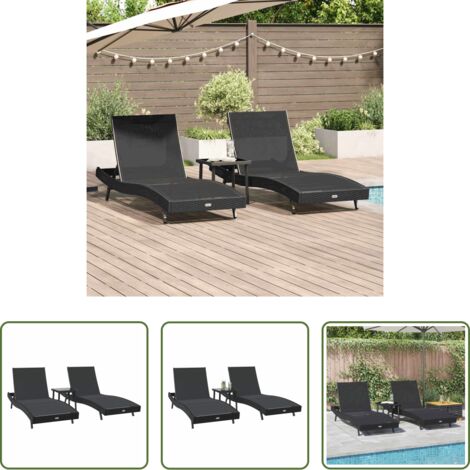 vidaXL Tumbona de terraza -  Tumbona 3 pcs Negro 197 x 70 x 82 cm ratán sintético
