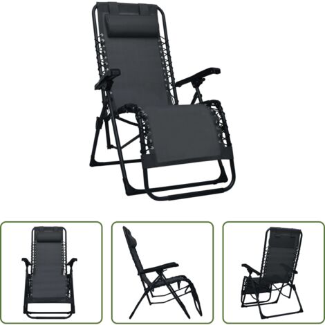 vidaXL Tumbona de terraza -  Tumbona plegable de terraza textileno negra
