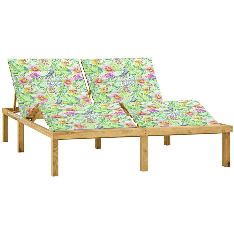 

vidaXL Tumbona doble y cojines estampado hojas madera pino impregnada - Multicolor
