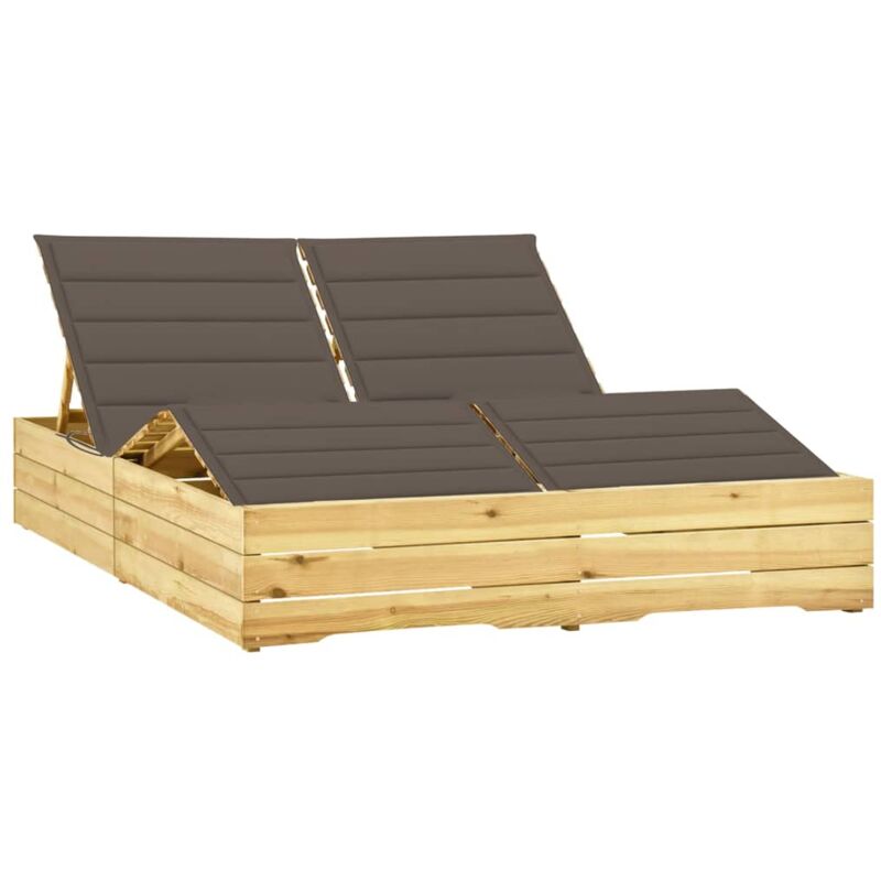 

vidaXL Tumbona doble y cojines gris taupé madera pino impregnada - Gris Topo