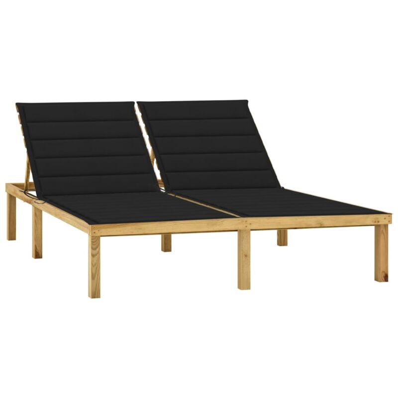 

vidaXL Tumbona doble y cojines negros madera pino impregnada - Negro