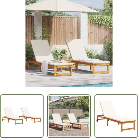 vidaXL Tumbona exterior -  Tumbona 2 pcs Marrón 202 x 53 x 89 cm Madera de Acacia Sólida