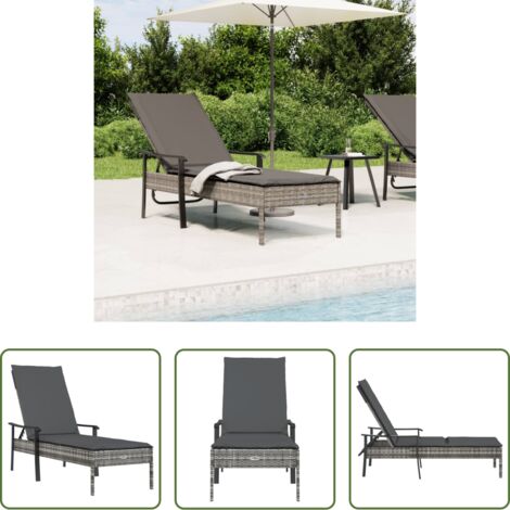vidaXL Tumbona exterior - Tumbona con cojín ratán sintético con cojín gris