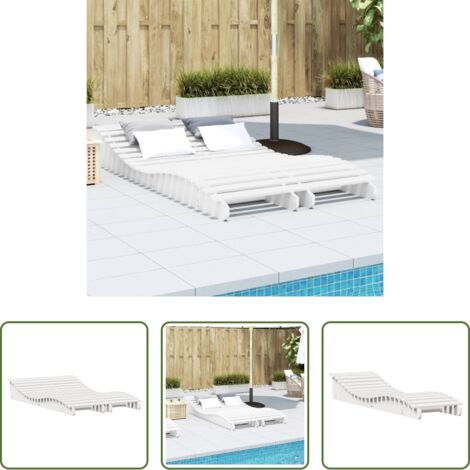vidaXL Tumbona exterior - Tumbonas madera maciza de pino blanco 2 unidades 205x60x31,5 cm