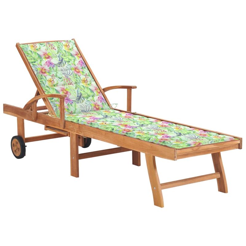 

vidaXL Tumbona madera maciza de teca con cojín estampado de hojas - Marrón