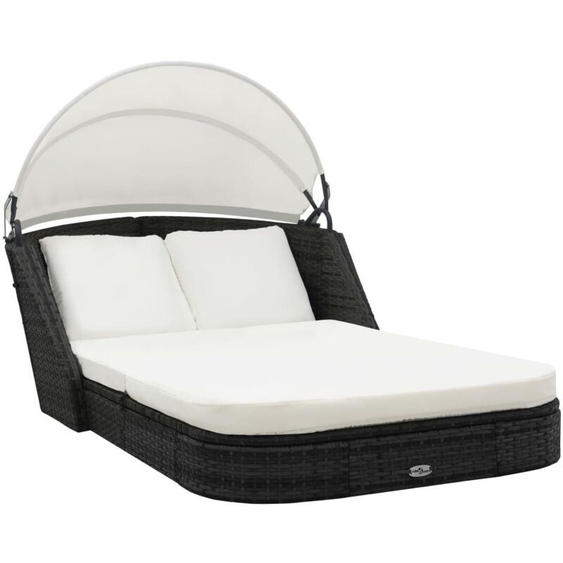 

vidaXL Tumbona con Toldo de Ratán Sintético Negra - Negro