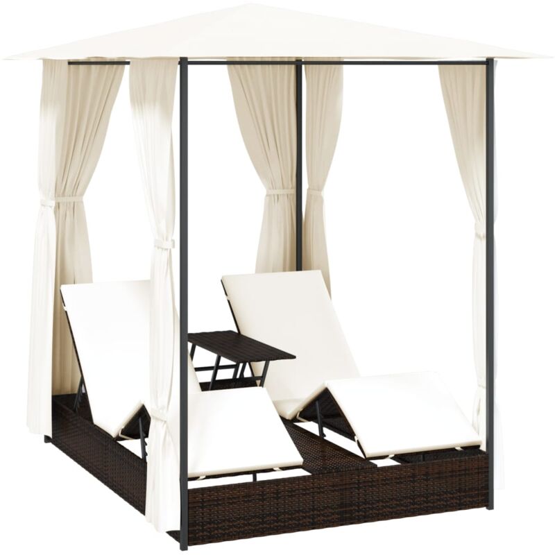 

vidaXL Tumbona doble con cortinas ratán sintético marrón - Marrón