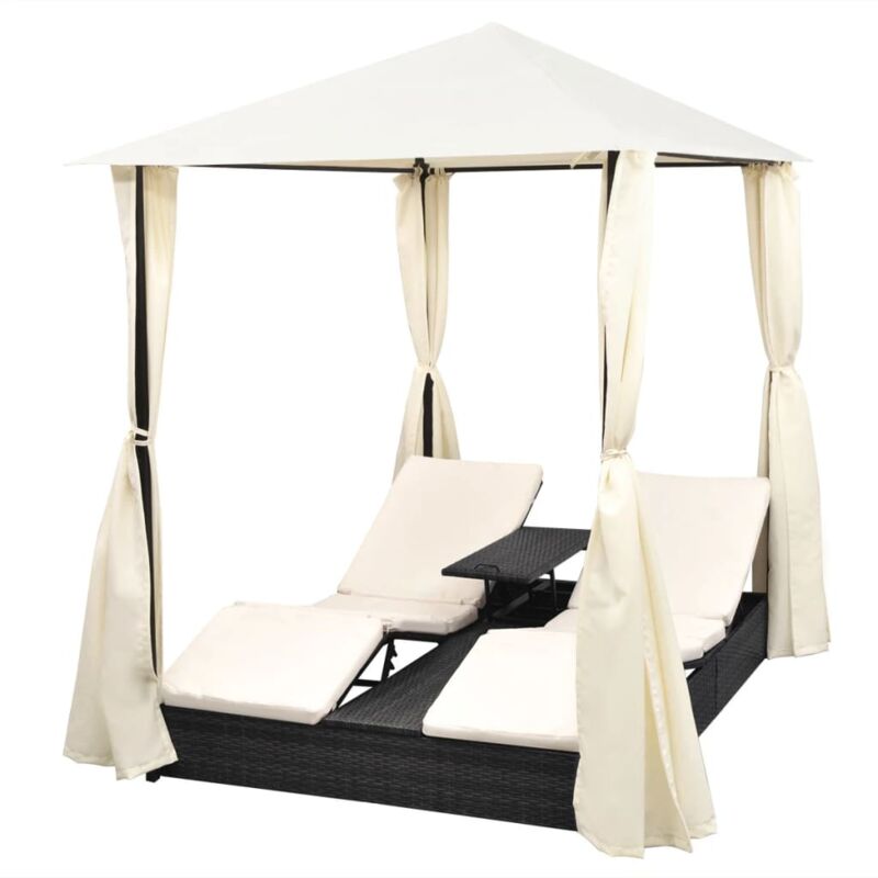 

vidaXL Tumbona doble con cortinas ratán sintético negro - Negro
