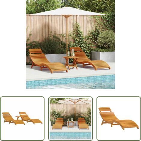 vidaXL Tumbona para jardín -  Tumbona 3 pcs Marrón Madera de Acacia Sólida