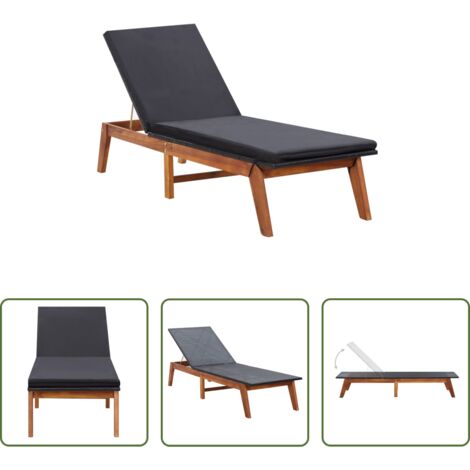 vidaXL Tumbona para jardín - Tumbona con cojín ratán sintético y madera maciza de acacia
