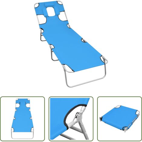 vidaXL Tumbona para jardín -  Tumbona plegable con cojín para la cabeza acero azul turquesa