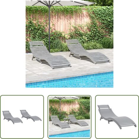 vidaXL Tumbona para jardín -  Tumbonas 2 unidades madera maciza acacia gris 184x55x64 cm