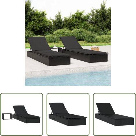vidaXL Tumbona para piscina -  Tumbona 1 ud con mesita ratán sintético negro