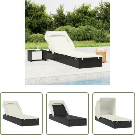 vidaXL Tumbona para piscina -  Tumbona con toldo plegable ratán sintético negro 213x63x97cm