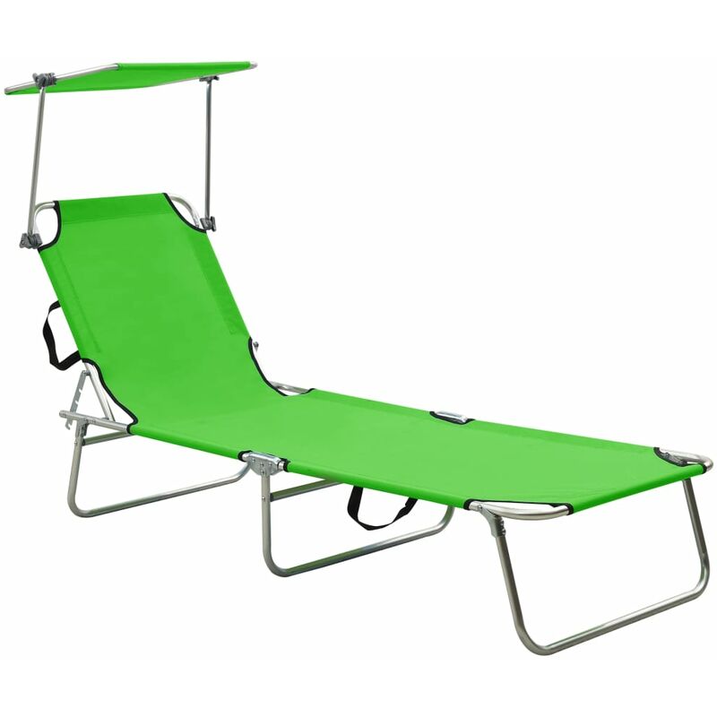 

vidaXL Tumbona plegable con parasol de acero verde manzana - Verde