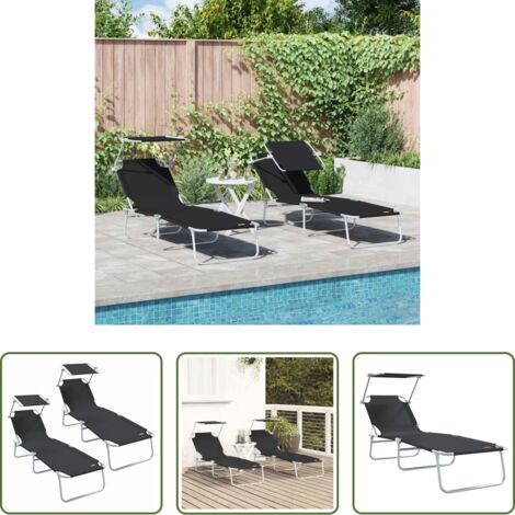 vidaXL Tumbona plegable -  Tumbona 2 pcs Negro 58 x 188 x 77 cm Poliéster