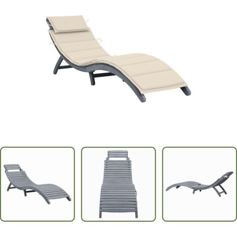 vidaXL Tumbona plegable -  Tumbona con cojín madera maciza de acacia gris