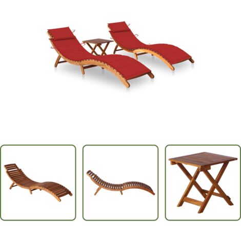 vidaXL Tumbona plegable -  Tumbonas 2 unidades con mesa y cojines madera maciza de acacia