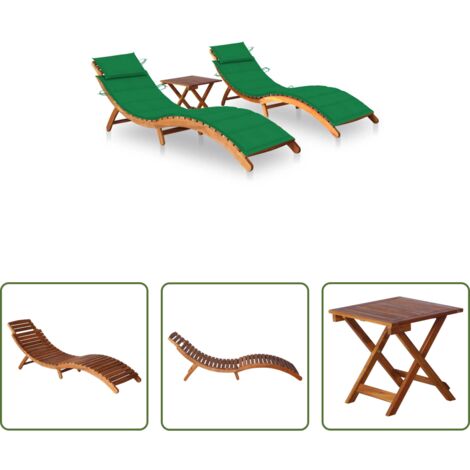 vidaXL Tumbona plegable -  Tumbonas con mesa y cojines 2 uds madera maciza de acacia