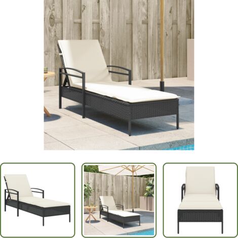 vidaXL Tumbona ratán sintético - Tumbona con cojín ratán sintético negro 63x200x81 cm