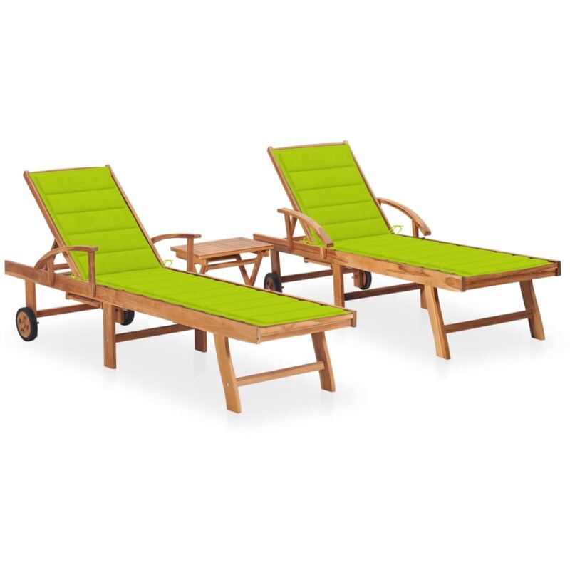 

vidaXL Tumbonas 2 unidades madera maciza de teca con mesita y cojín - Marrón