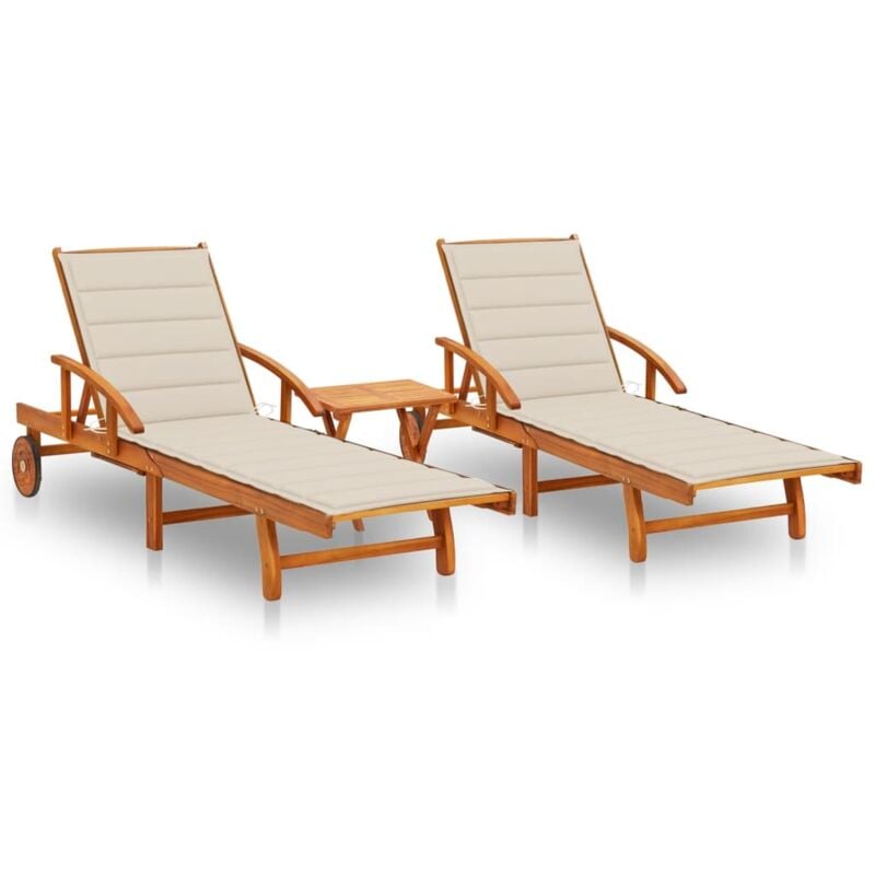 

vidaXL Tumbonas con mesa y cojines 2 uds madera maciza de acacia - Amarillo