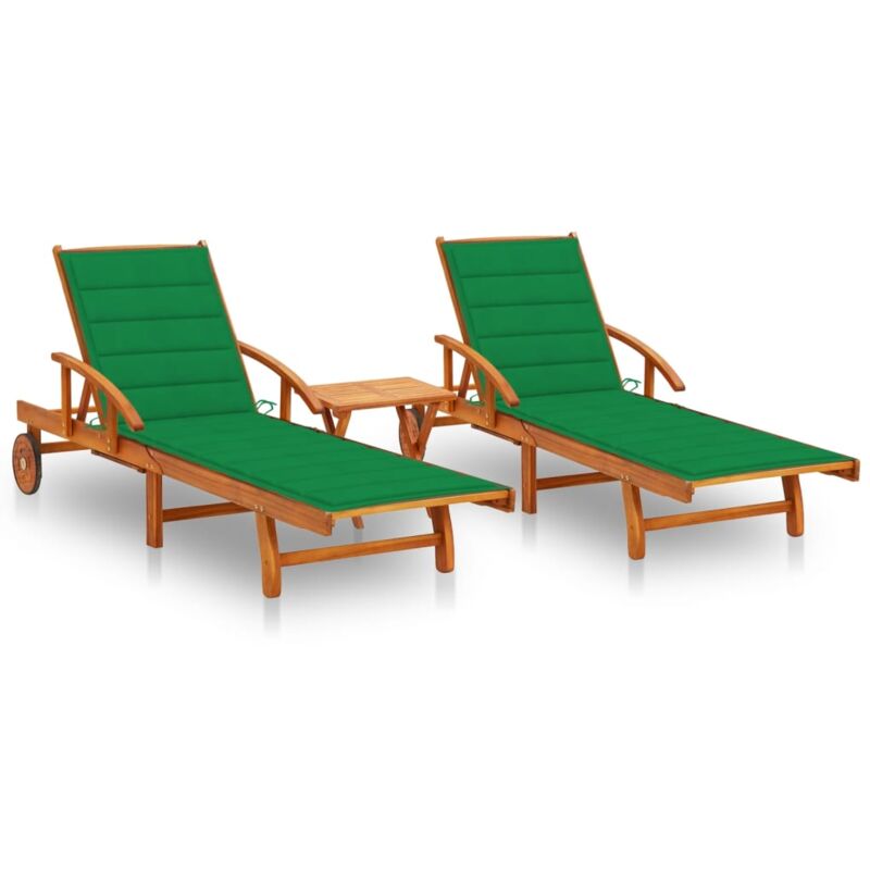 

vidaXL Tumbonas con mesa y cojines 2 uds madera maciza de acacia - Verde