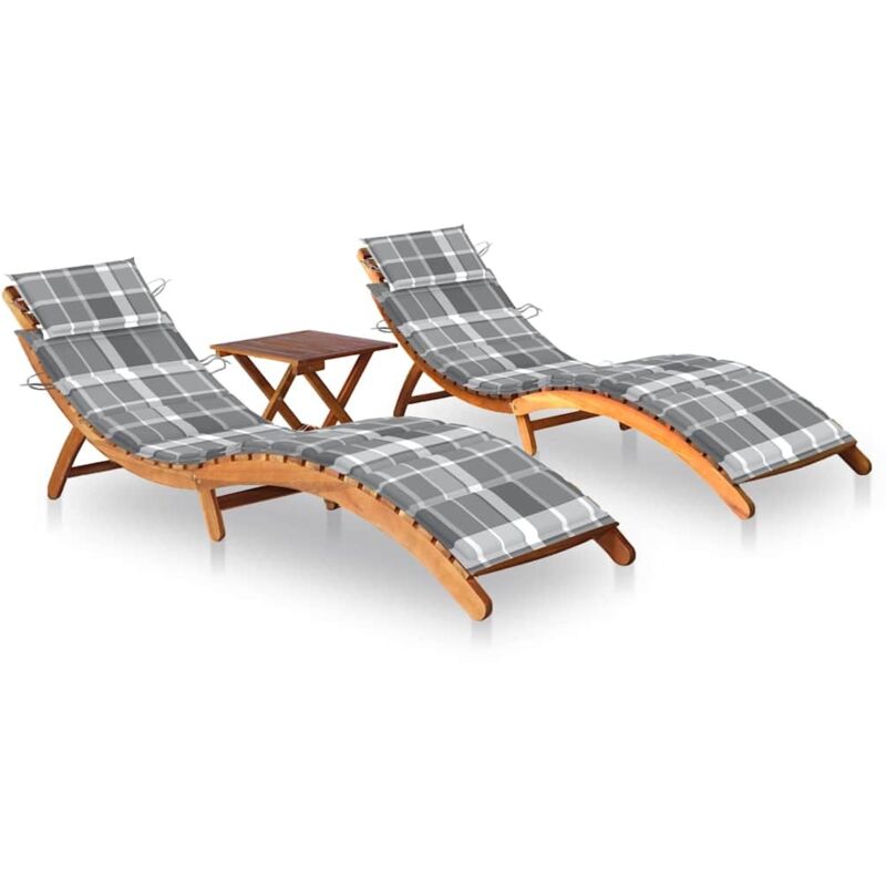 

vidaXL Tumbonas con mesa y cojines 2 uds madera maciza de acacia - Marrón