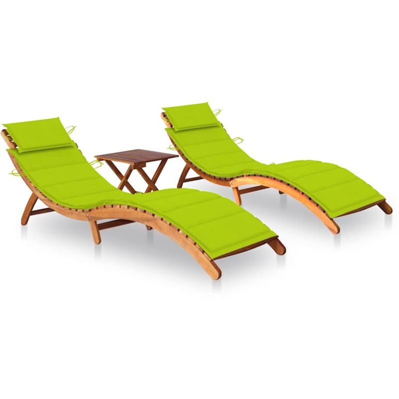 

vidaXL Tumbonas con mesa y cojines 2 uds madera maciza de acacia - Verde