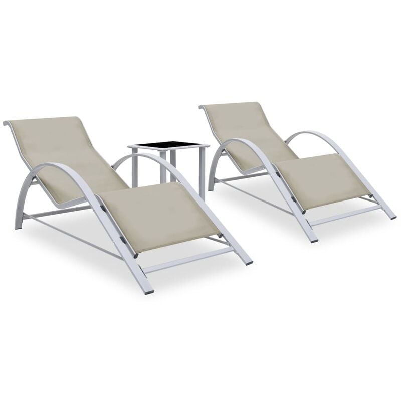 

vidaXL Tumbonas con mesita 2 unidades aluminio color crema - Crema