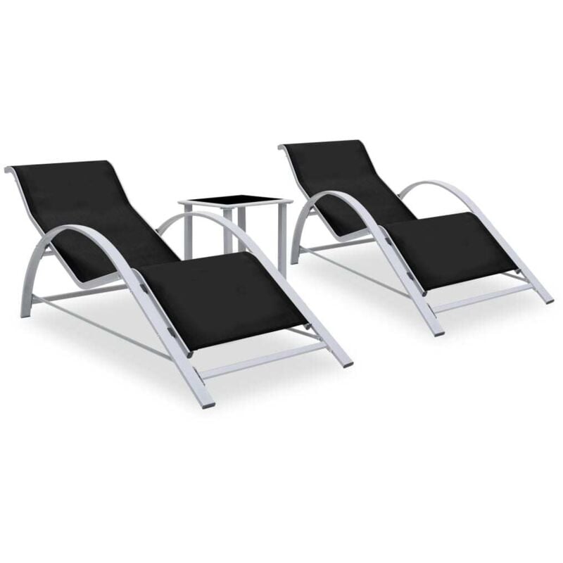 

vidaXL Tumbonas con mesita 2 unidades aluminio negro - Negro